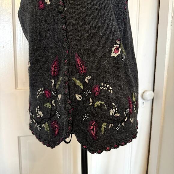 Vintage 90s Classic Elements Floral Embroidered Button Up Vest Medium Charcoal - Picture 5 of 5